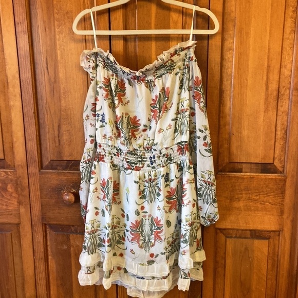 Endless Rose Floral Ruffle Off Shoulder Bishop Sheer 2 Tiers Elastic Waistband - Picture 2 of 15